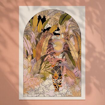 Le Tigre Style Bohème Jungle Botanique Rétro Impression artistique 4