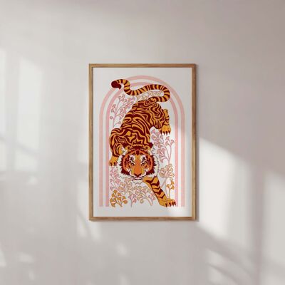 Tigre, decoración neutra minimalista estilo boho del tigre Lámina artística