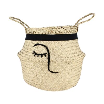 PANIER CACHE POT EN JONC DE MER DESSIN VISAGE DIAMETRE 26CMXHT26CM NAXOS