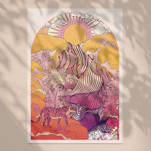 The Waterfall' Boho Style Tiger Illustrated Art Print