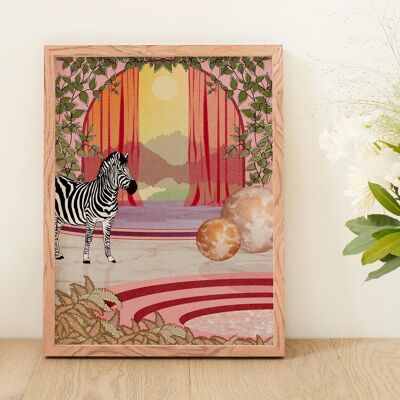 Stampa artistica in stile Boho con luna animale celeste della Zebra