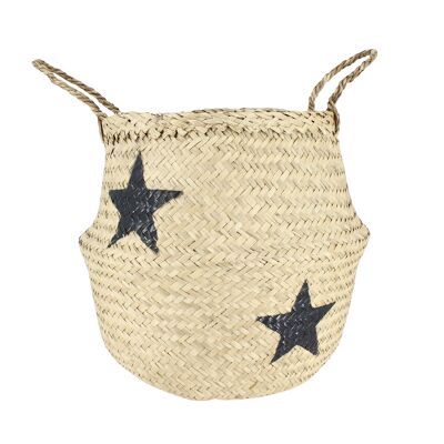 BASKET COVER POT IN SEAGRASS WITH STAR DESIGN DIAMETER 26CMXHT26CM NAXOS