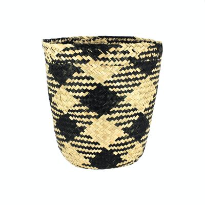 WASTE BASKET IN BLACK & NATURAL SEAGRASS DIAMETER 28/20XHT28CM CANTHO