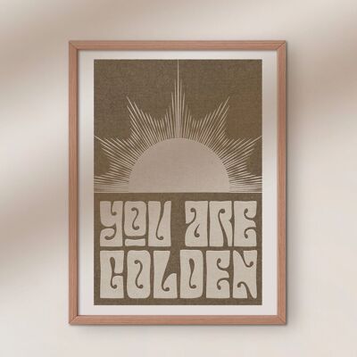 „You Are Golden“ Retro-Typografie-Sonnen-Kunstdruck im Boho-Stil