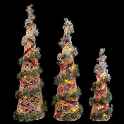 CHRISTMAS - S/3 CONE WITH LEAVES LIGHT CT721183