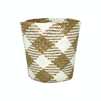 WASTE BASKET IN WHITE & NATURAL SEAGRASS DIAMETER 28/20XH28CM CANTHO