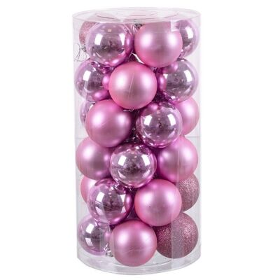 CHRISTMAS - S/30 BRIGHT, MATTE AND PINK GLITTER BALLS CT720799