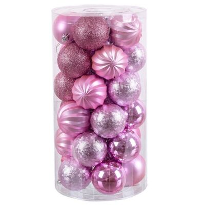 NATALE - P/30 SFERE LUMINOSE, OPACHE E GLITTER ROSA CT720800