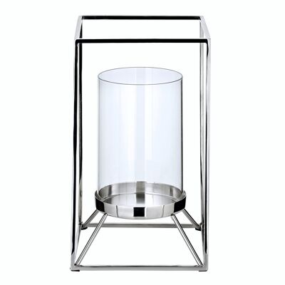 Lantern Marie (height 25 cm), square, nickel-plated stainless steel, with glass, for ø 8 cm pillar candle