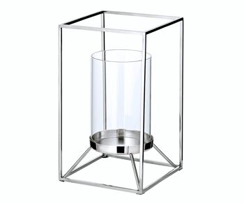 Lanterne Marie (hauteur 25 cm), carrée, en acier inoxydable nickelé, avec verre, pour bougie pilier ø 8 cm 3