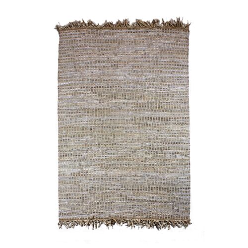 TAPIS EN CUIR, JUTE ET COTON TISSÉ A LA MAIN DE COULEUR TAUPE 16X230CM ALTAY