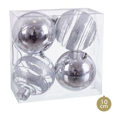 NOËL - BOULES EN PLASTIQUE ARGENT S/4 CT720815