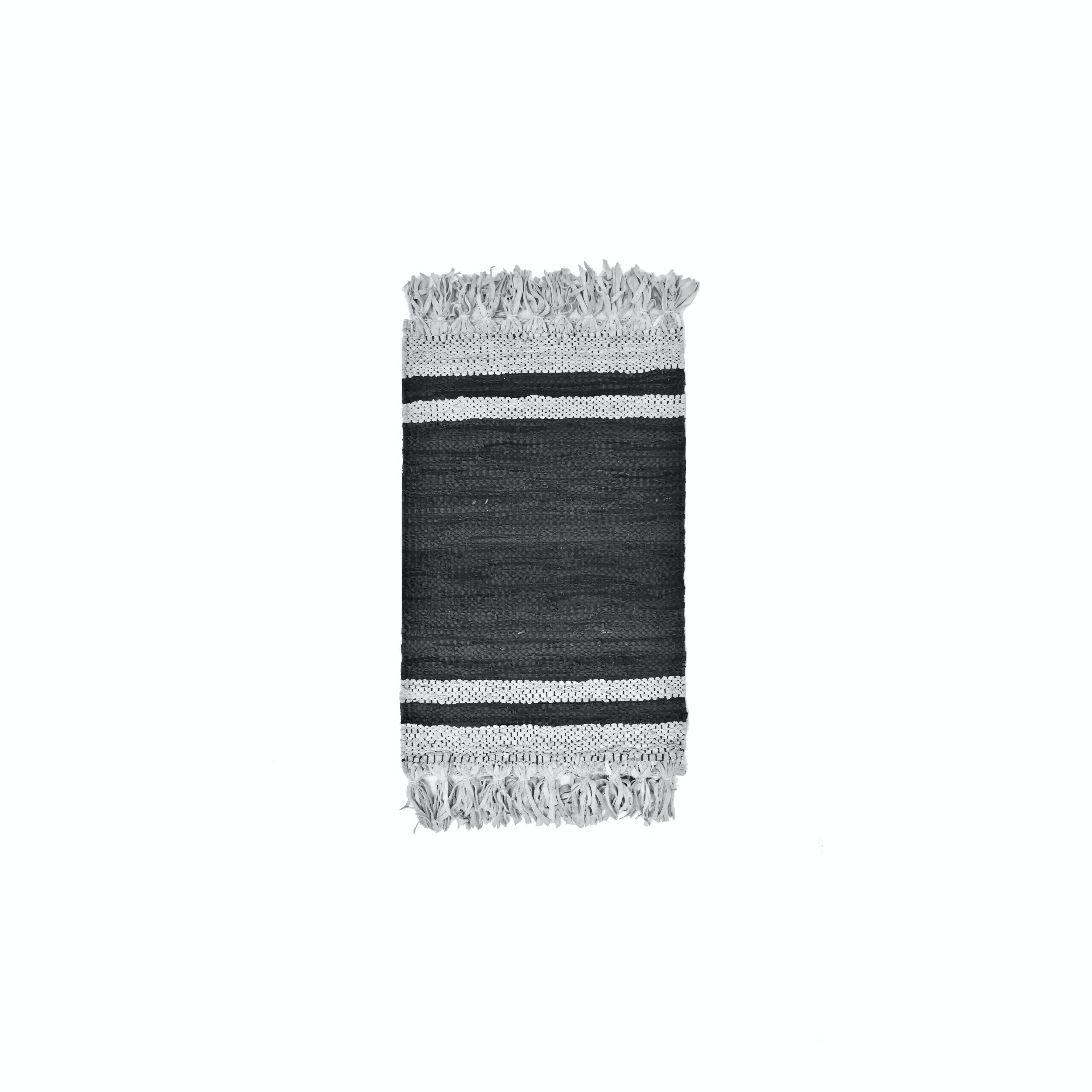 BLACK AND GRAY RUG IN RECYCLED LEATHER 80X60CM TALAS