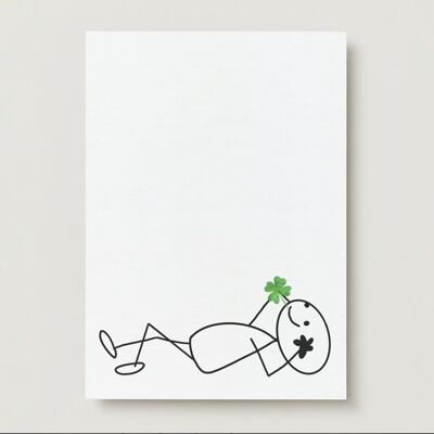 Greeting card 'Good luck' - Robin with four-leaf clover