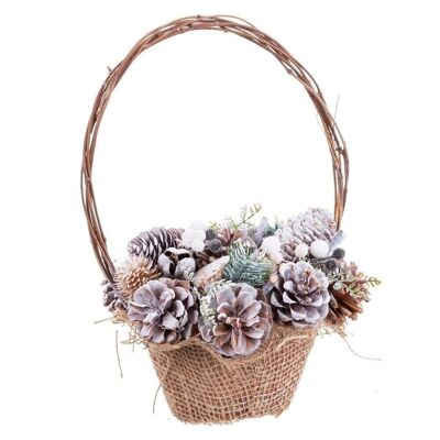 CHRISTMAS - SNOW PINE CONES BASKET WITH HANDLES CT720825
