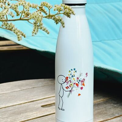 Robin con fiori borraccia in acciaio inox