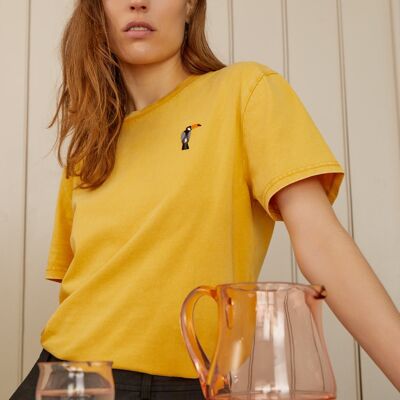 T-shirt in cotone organico con ricamo Tucan Giallo