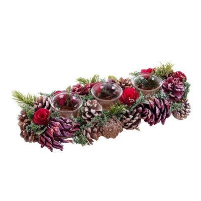 CHRISTMAS - 3 RECTANGULAR CANDLE HOLDER RED PINEAPPLE CT720832