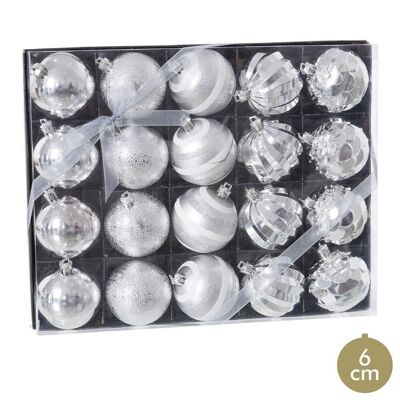 CHRISTMAS - S/20 DECORATED PLASTIC SILVER BALLS CT87860