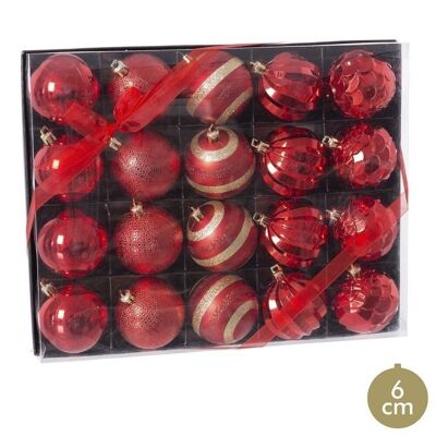CHRISTMAS - S/20 DECORATED RED PLASTIC BALLS CT87861