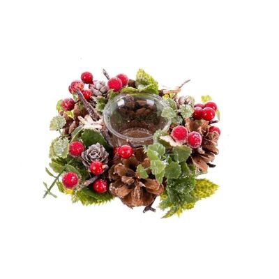 CHRISTMAS - ROUND CANDLE HOLDER PINE CONES HOLLY CT720841