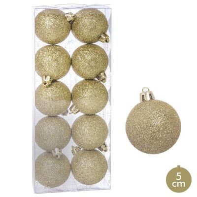 CHRISTMAS - S/10 GOLD PLASTIC GLITTER BALLS CT111296