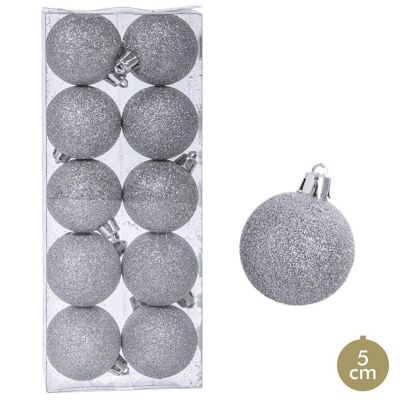 NOËL - BOULES À PAILLETTES EN PLASTIQUE S/10 ARGENT CT111297