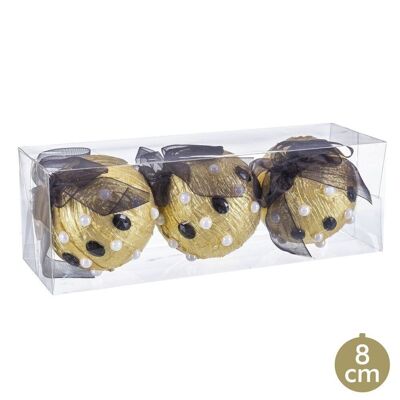 CHRISTMAS - S/3 BALLS WITH GOLD FOAM BOW CT720134