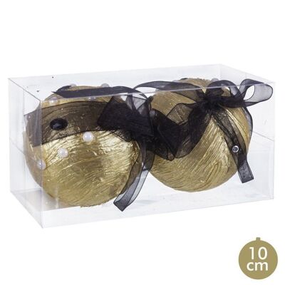 CHRISTMAS - S/2 BALLS WITH GOLD FOAM BOW CT720135