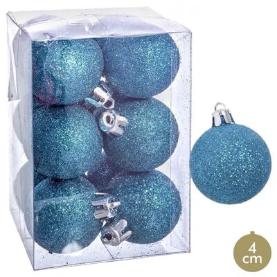 CHRISTMAS - S/12 BLUE PLASTIC GLITTER BALLS CT111294