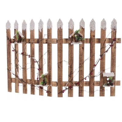 FENCE HOLLY SNOW WOOD CHRISTMAS DECORATION CT110811
