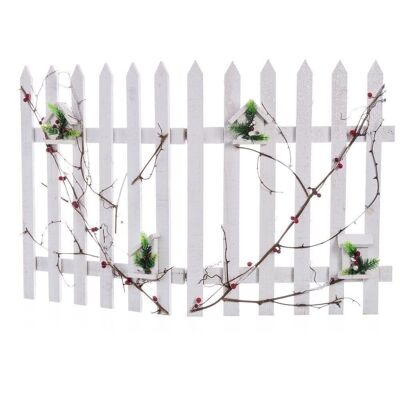 WHITE WOODEN HOLLY FENCE CHRISTMAS DECORATION CT110186