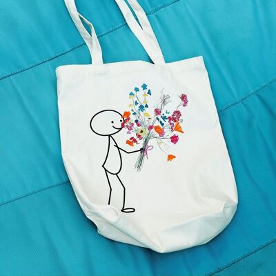 Robin with flowers Totebag