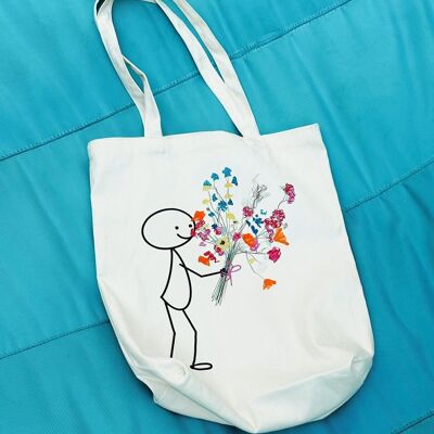 Robin with flowers Tote bag