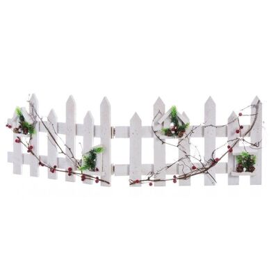 CHRISTMAS - WHITE WOODEN HOLLY FENCE CT110184