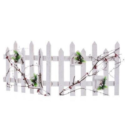 CHRISTMAS - WHITE WOODEN HOLLY FENCE CT110185
