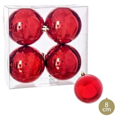 WEIHNACHTEN – S/4 ROTE GLITZERKUGELN AUS KUNSTSTOFF CT110009