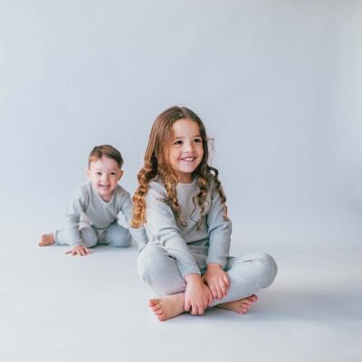Dove Grey Ribbed Loungewear Pyjamas pour garçons et filles Ensemble de salon pour bébé