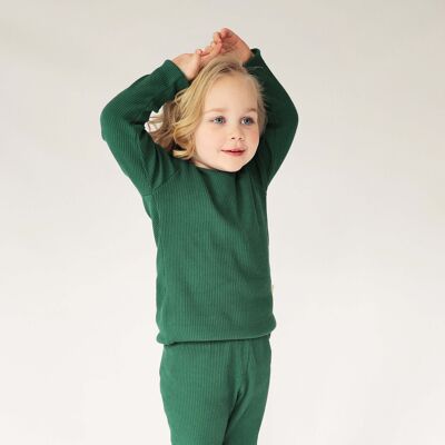 Ensemble pyjama vert forêt côtelé pour garçons et filles