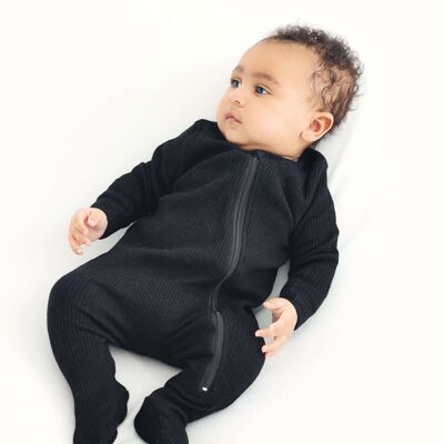 Black Zip Sleepsuit Ribbed Romper Babygrow Newborn Essentials