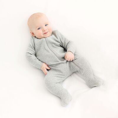 Dove Grey Zip Sleepsuit Ribbed Romper Babygrow Newborn Essentials