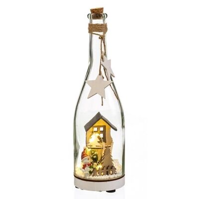 SNOWMAN BOTTLE WITH LIGHT GLASS CHRISTMAS DECORATION CT119023