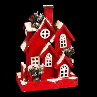 CHRISTMAS - HOUSE 10 LIGHTS WOOD RED CT720630