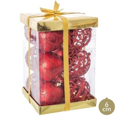 CHRISTMAS - S/12 DECORATED RED PLASTIC BALLS CT87866