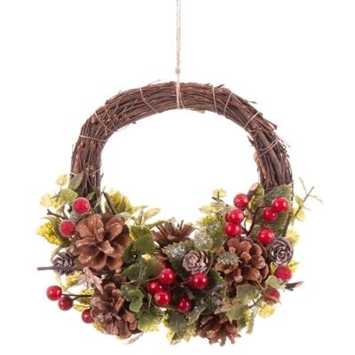 CHRISTMAS - HANGING WREATH PINE CONES HOLLY CT720846
