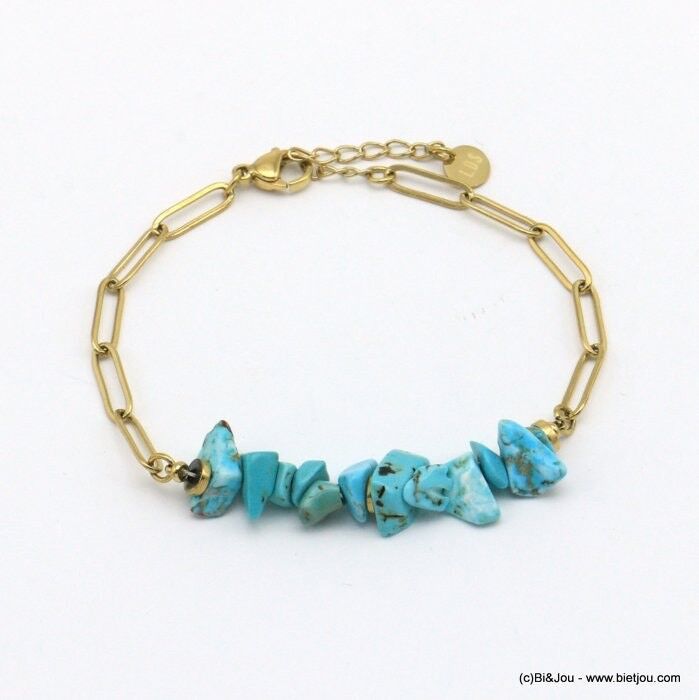 Bracciale schegge pietra catena maglia rettangolo acciaio 0221013