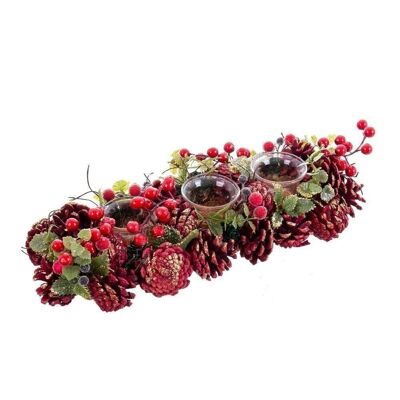 CHRISTMAS - 3 RECTANGULAR CANDLE HOLDER PINE CONES HOLLY CT720852