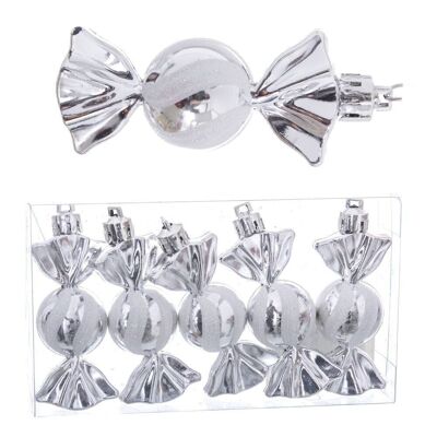 CHRISTMAS - S/5 SILVER PLASTIC CANDY FIGURES CT87897