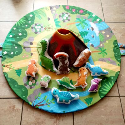 Tapis de jeu dinosaures, tout en tissus, idée cadeau fille ou garçon