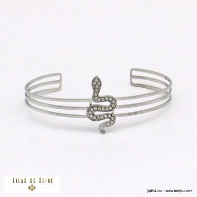 Bracciale bangle in acciaio inossidabile con strass a più file di serpente 0221054